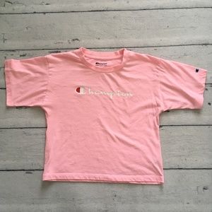 used Pink Champion logo boxy tee girls kids large athletic wear shirt